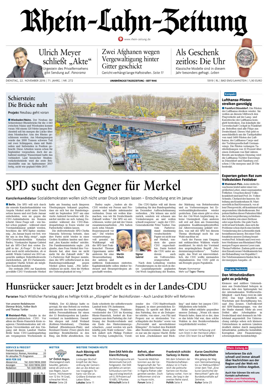 Rhein-Lahn-Zeitung vom Dienstag, 22.11.2016