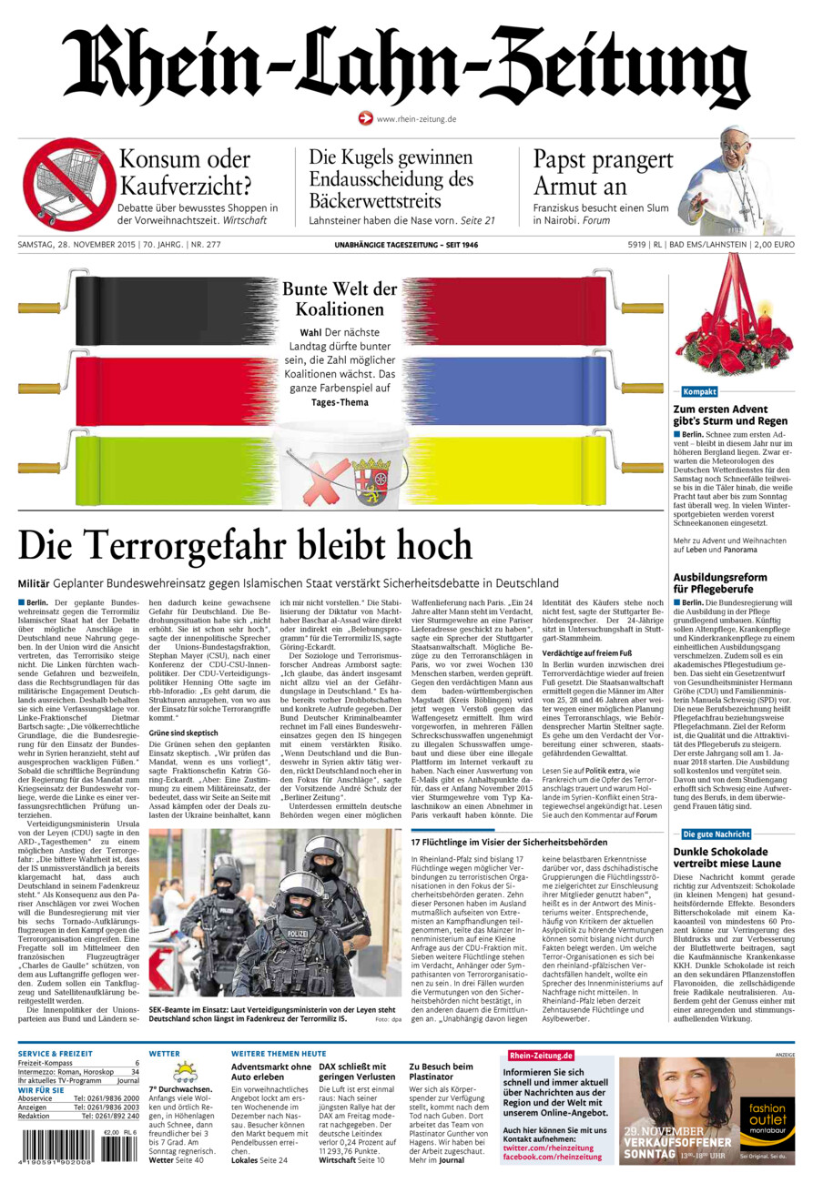 Rhein-Lahn-Zeitung vom Samstag, 28.11.2015