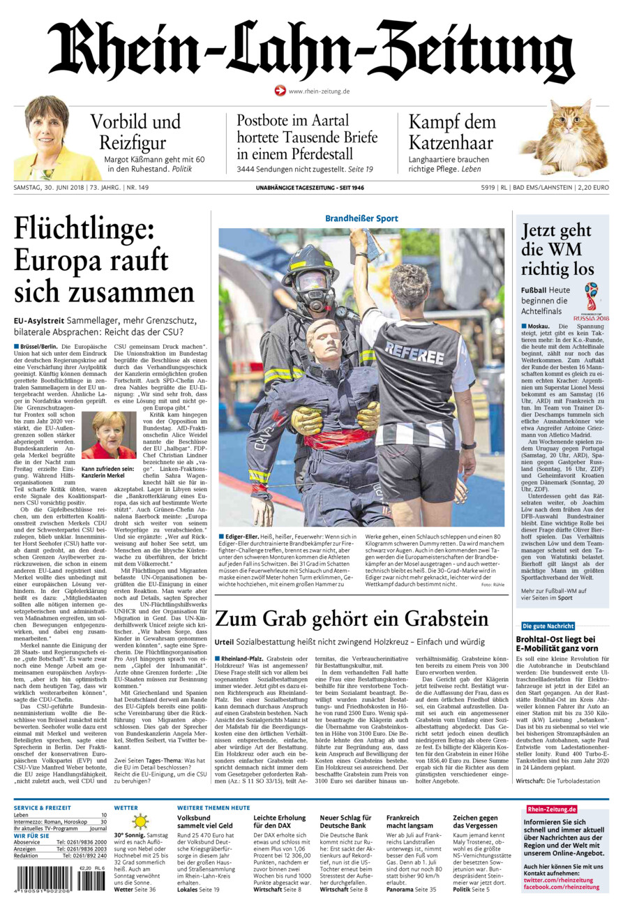 Rhein-Lahn-Zeitung vom Samstag, 30.06.2018
