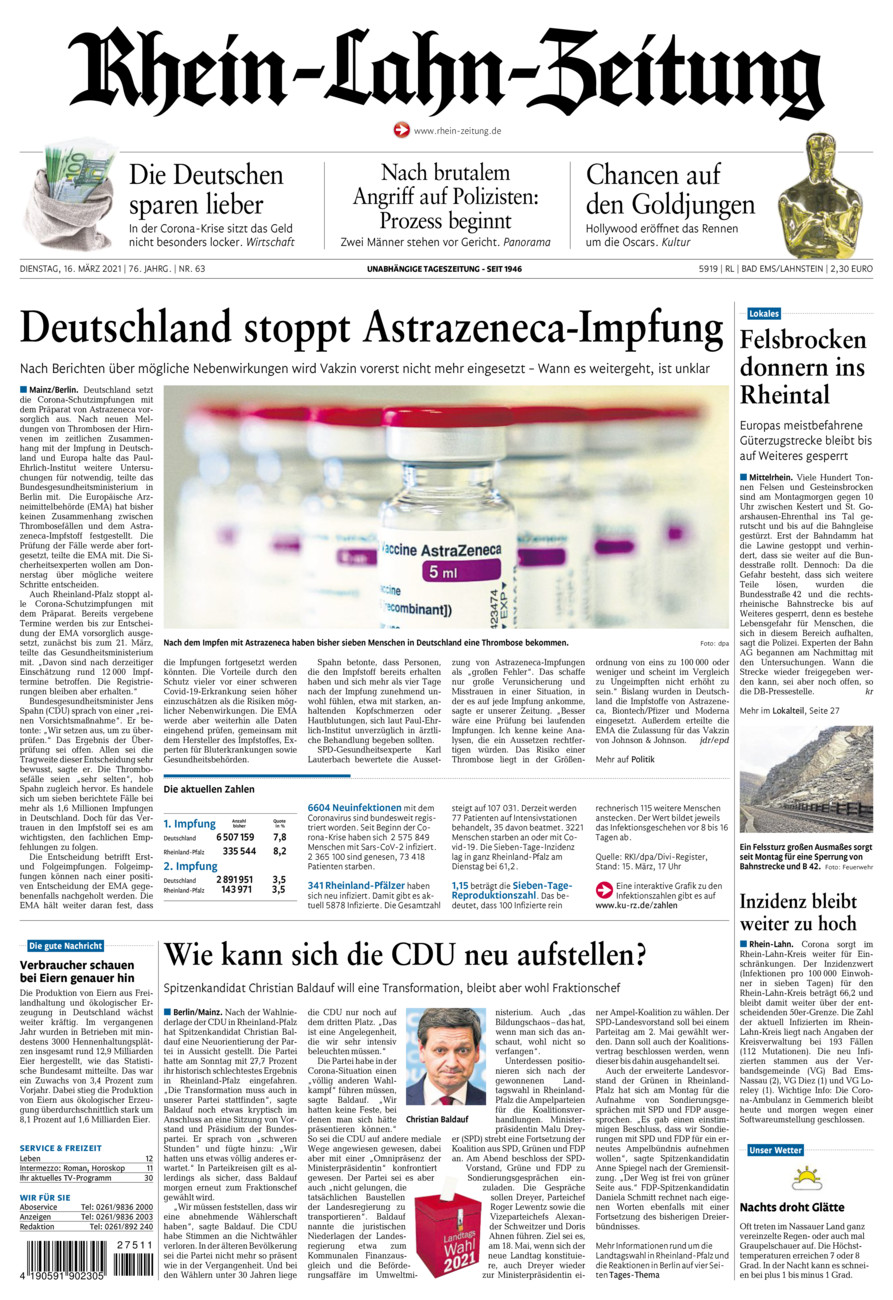 Rhein-Lahn-Zeitung vom Dienstag, 16.03.2021