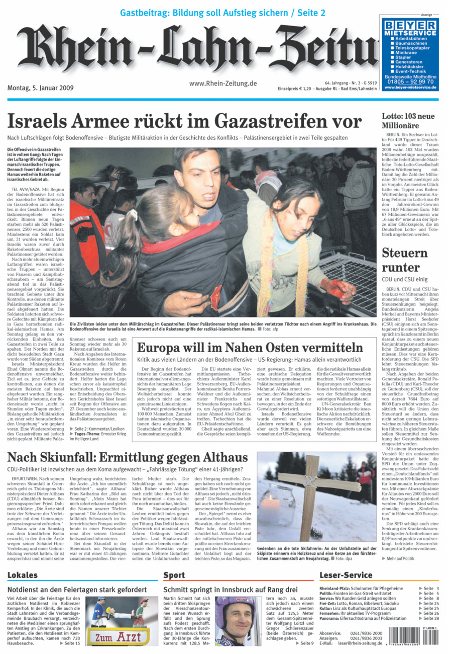 Rhein-Lahn-Zeitung vom Montag, 05.01.2009