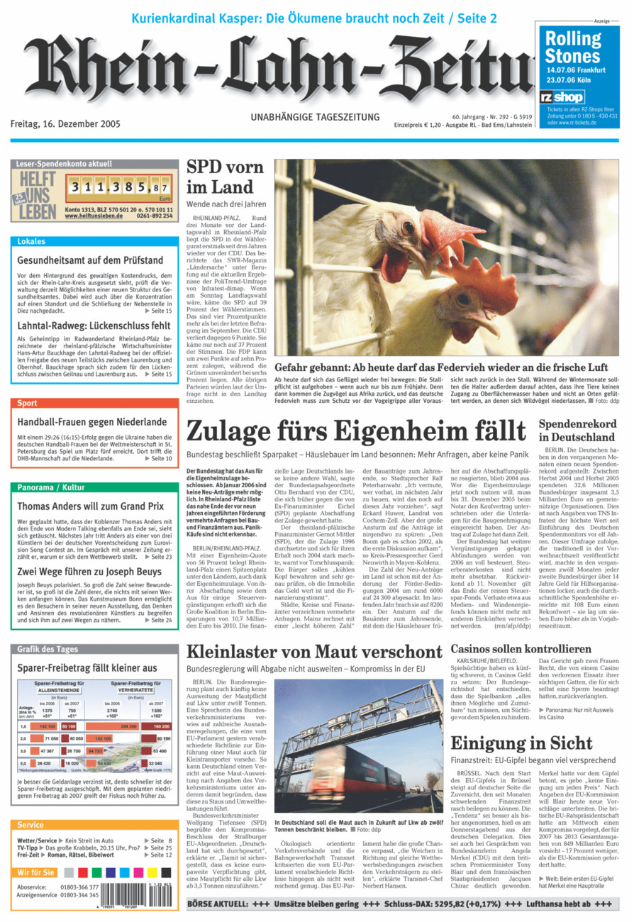 Rhein-Lahn-Zeitung vom Freitag, 16.12.2005
