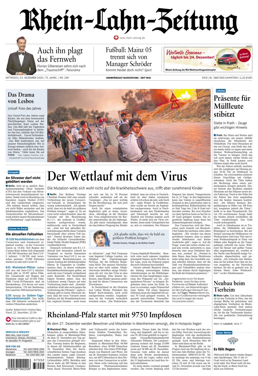 Rhein-Lahn-Zeitung vom Mittwoch, 23.12.2020