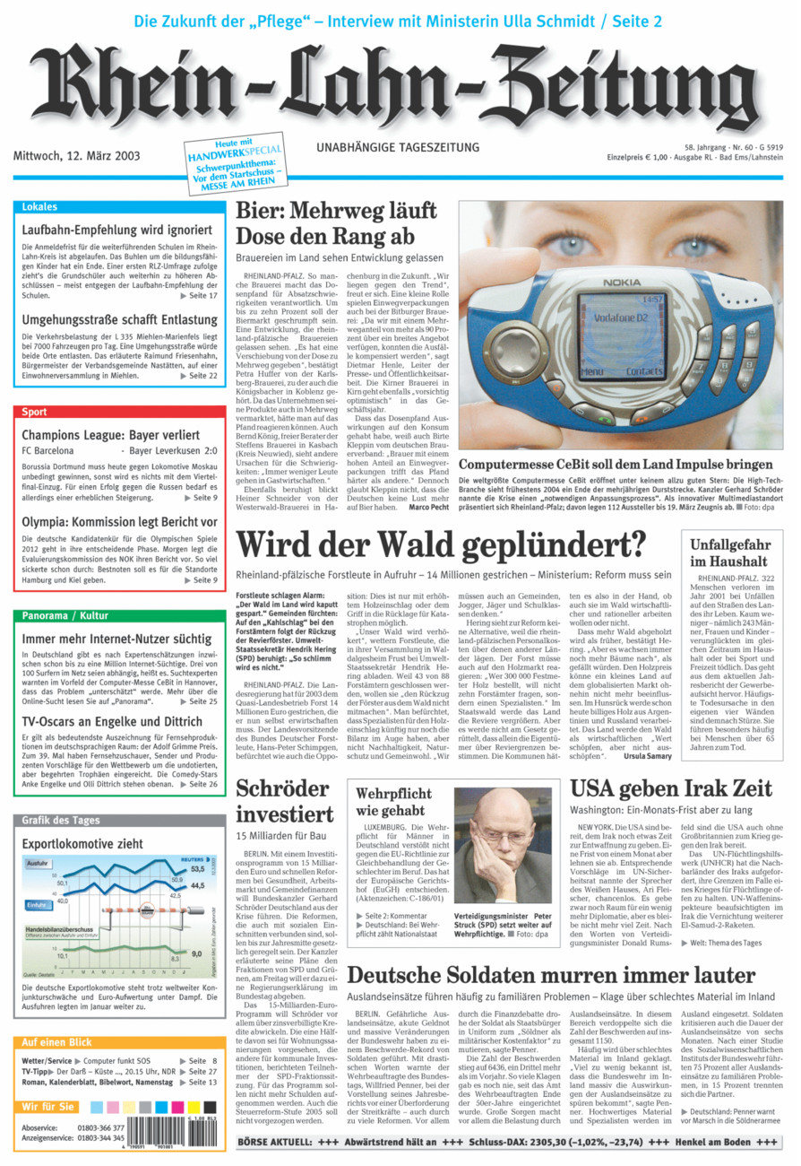 Rhein-Lahn-Zeitung vom Mittwoch, 12.03.2003