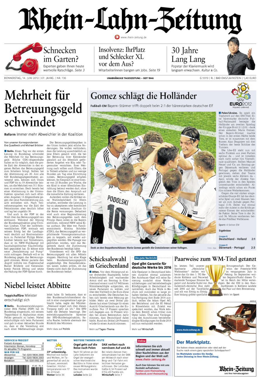 Rhein-Lahn-Zeitung vom Donnerstag, 14.06.2012