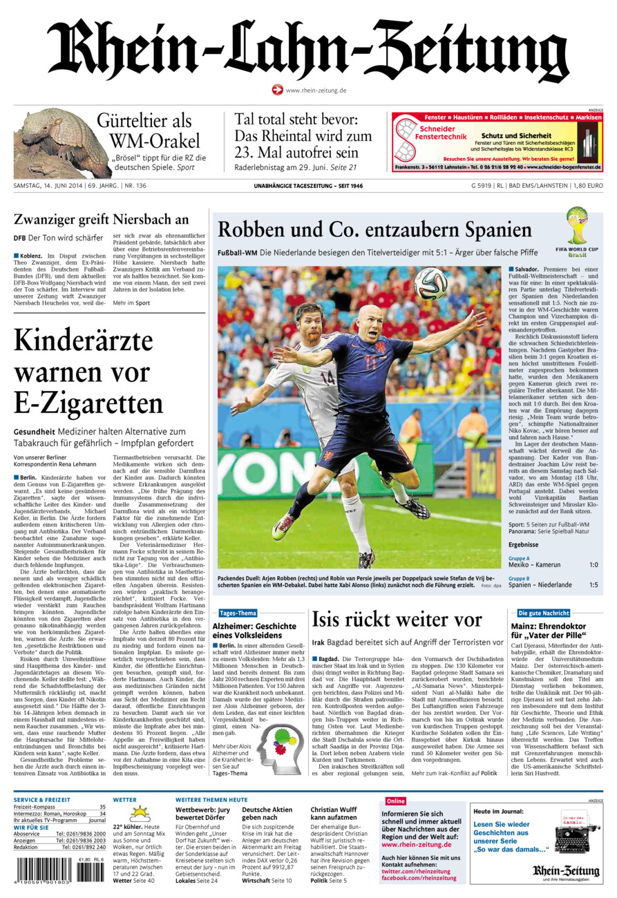 Rhein-Lahn-Zeitung vom Samstag, 14.06.2014