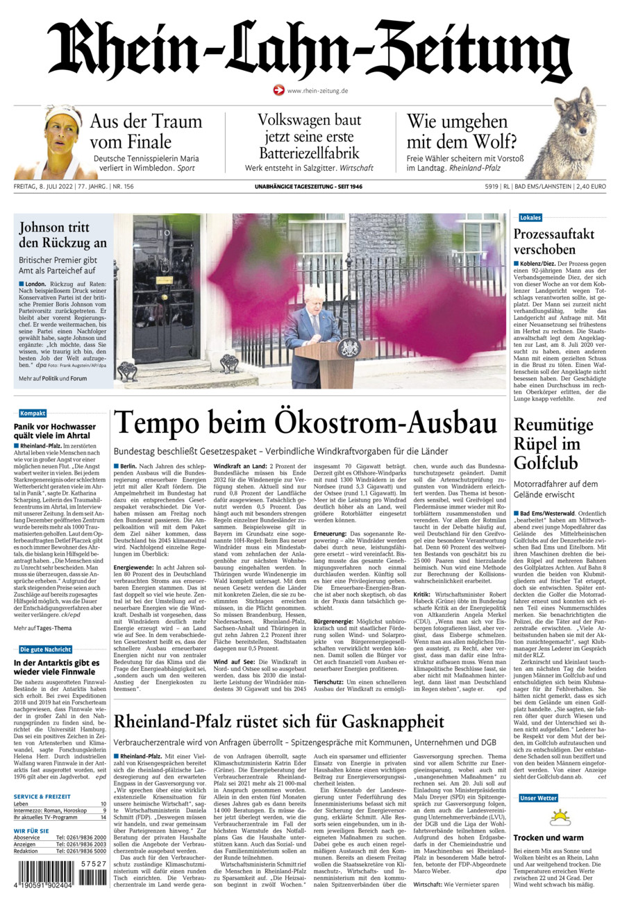 Rhein-Lahn-Zeitung vom Freitag, 08.07.2022
