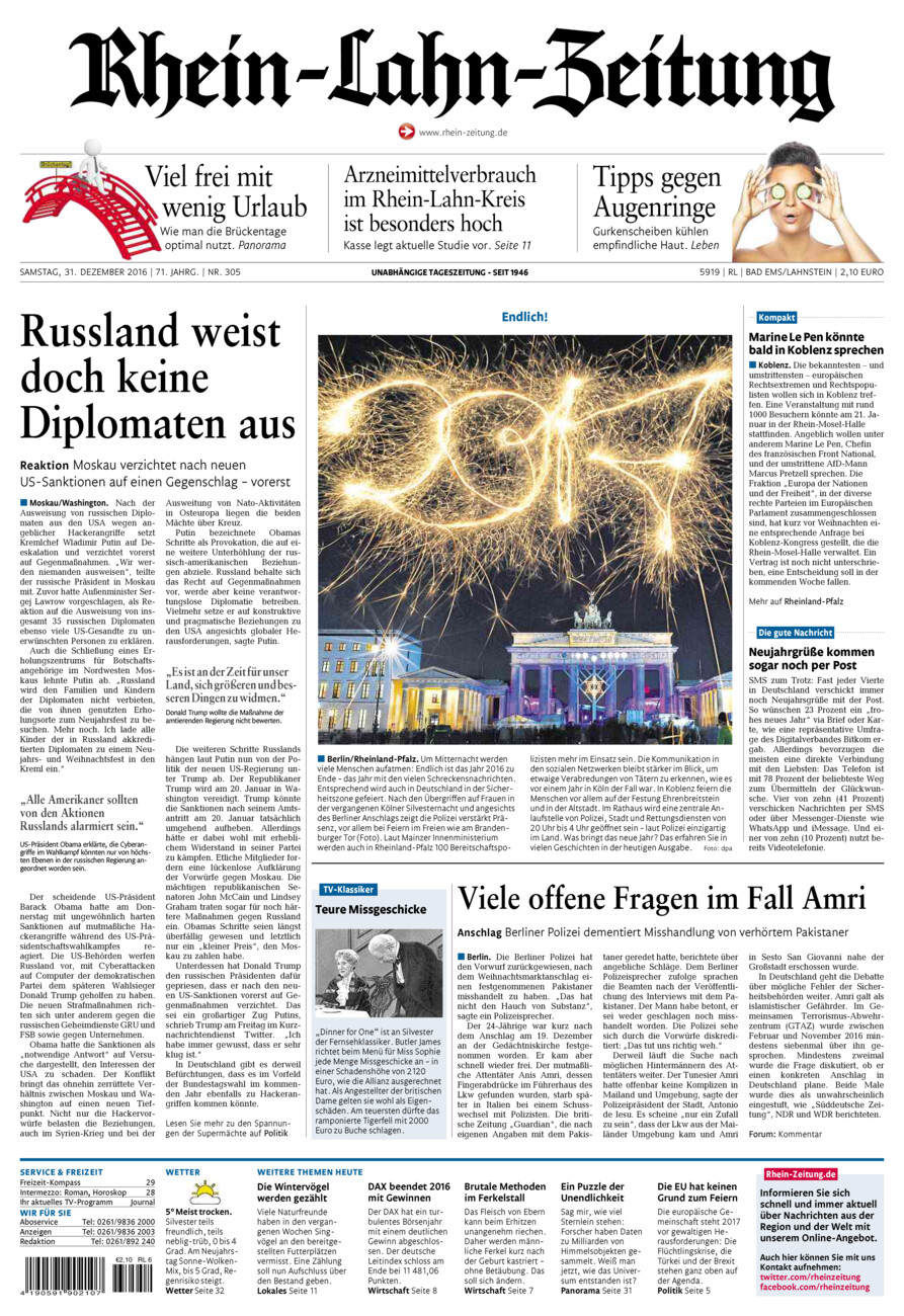 Rhein-Lahn-Zeitung vom Samstag, 31.12.2016