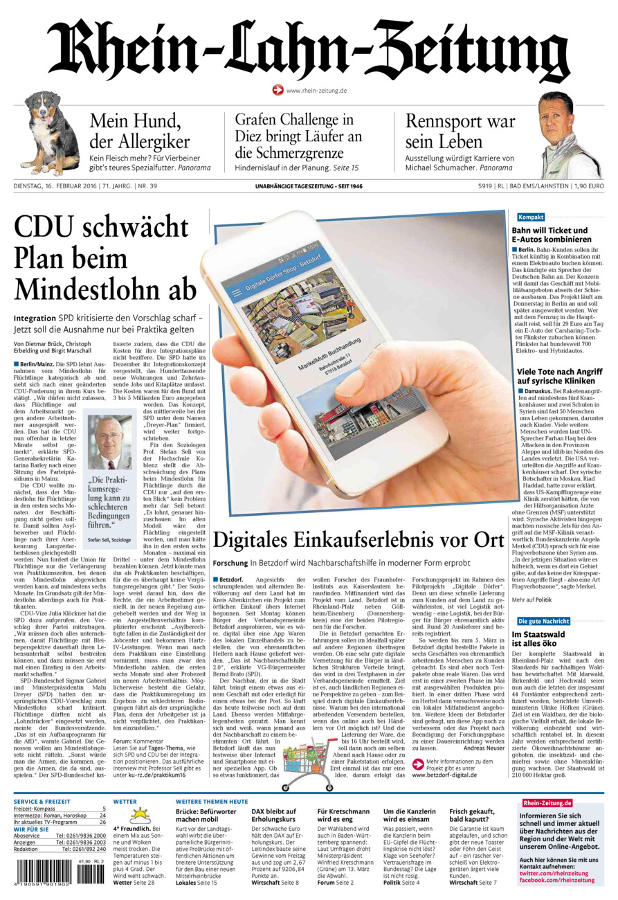 Rhein-Lahn-Zeitung vom Dienstag, 16.02.2016