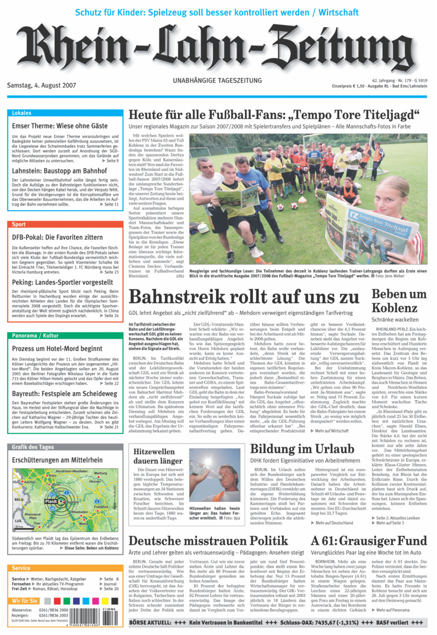 Rhein-Lahn-Zeitung vom Samstag, 04.08.2007