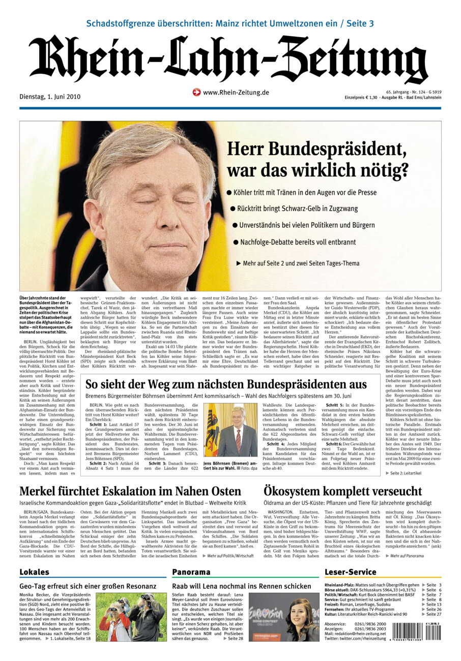 Rhein-Lahn-Zeitung vom Dienstag, 01.06.2010