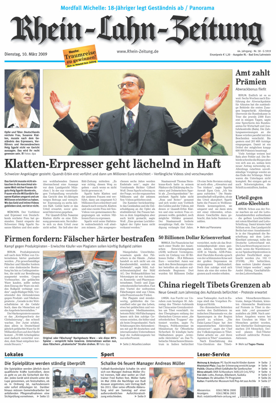 Rhein-Lahn-Zeitung vom Dienstag, 10.03.2009