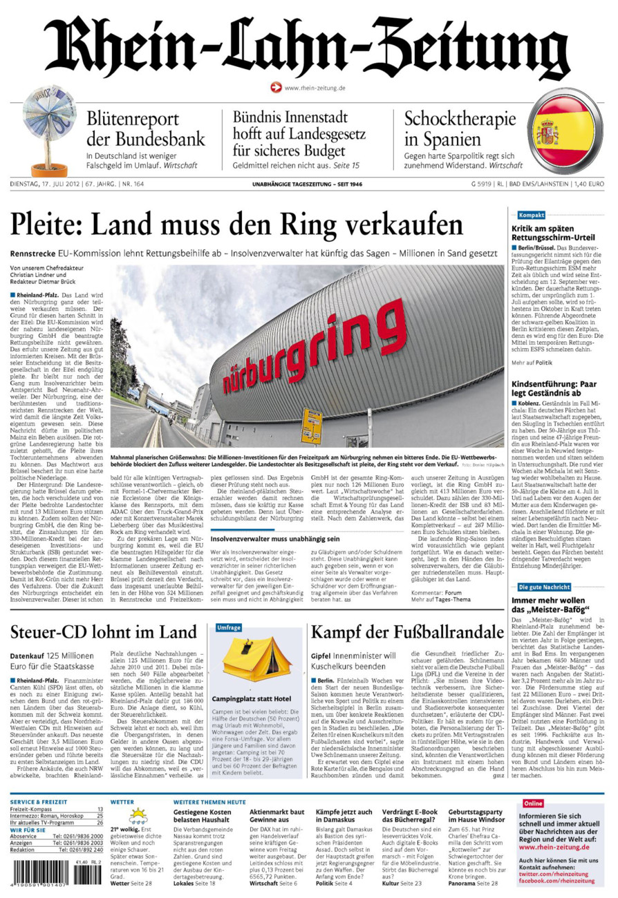 Rhein-Lahn-Zeitung vom Dienstag, 17.07.2012