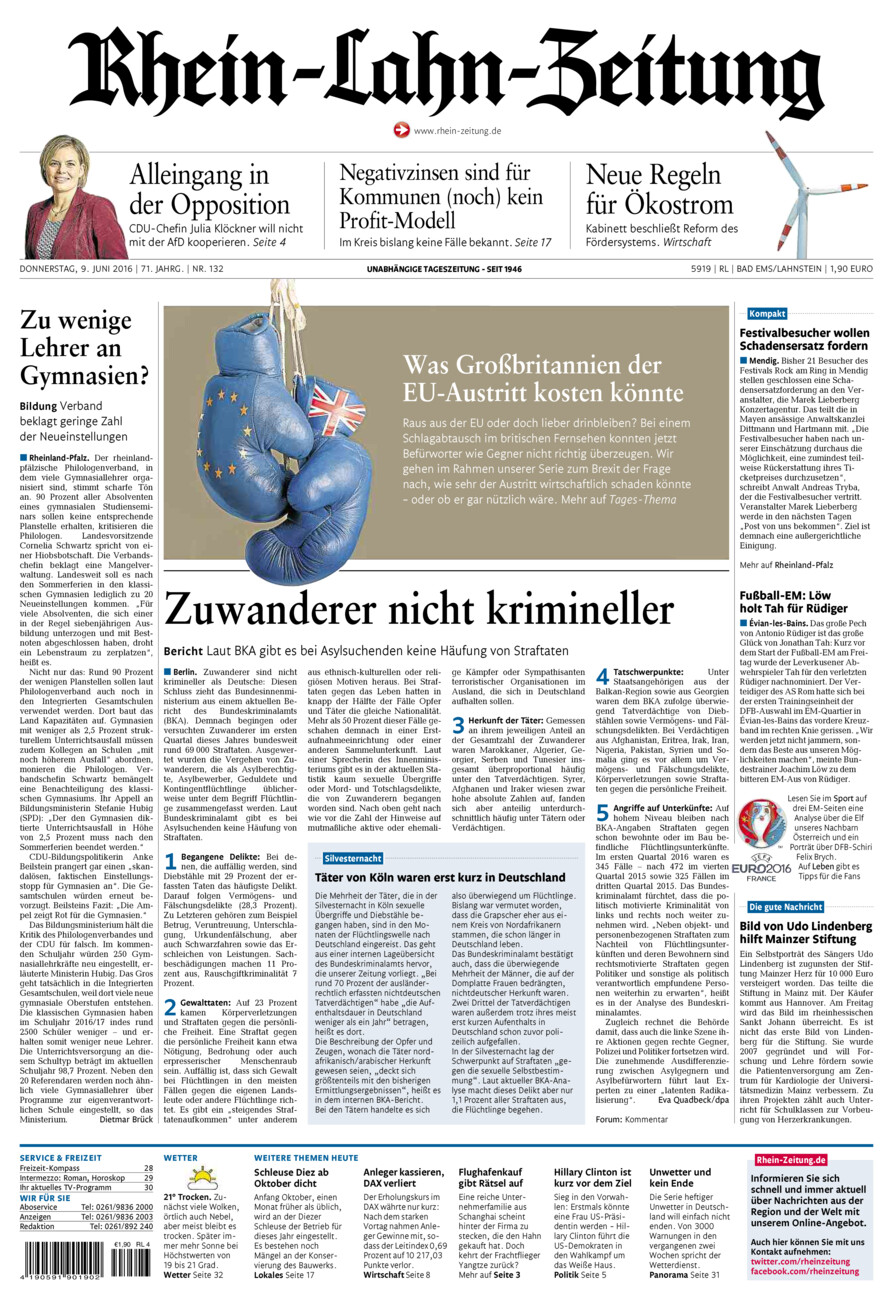 Rhein-Lahn-Zeitung vom Donnerstag, 09.06.2016