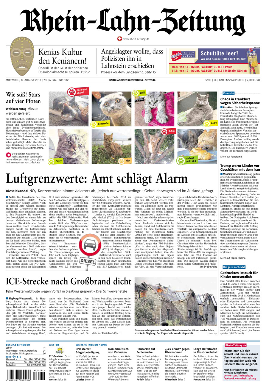 Rhein-Lahn-Zeitung vom Mittwoch, 08.08.2018