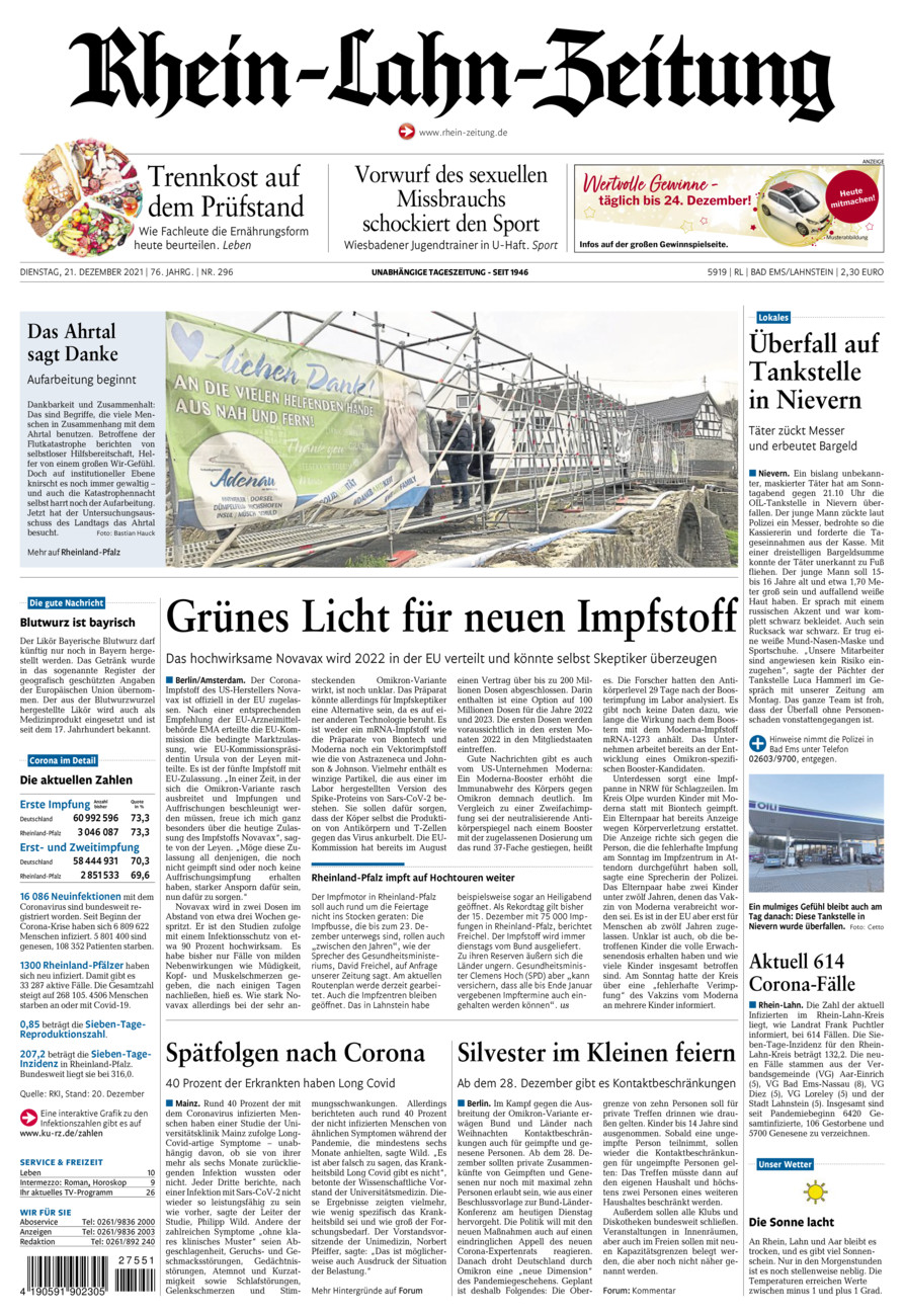 Rhein-Lahn-Zeitung vom Dienstag, 21.12.2021