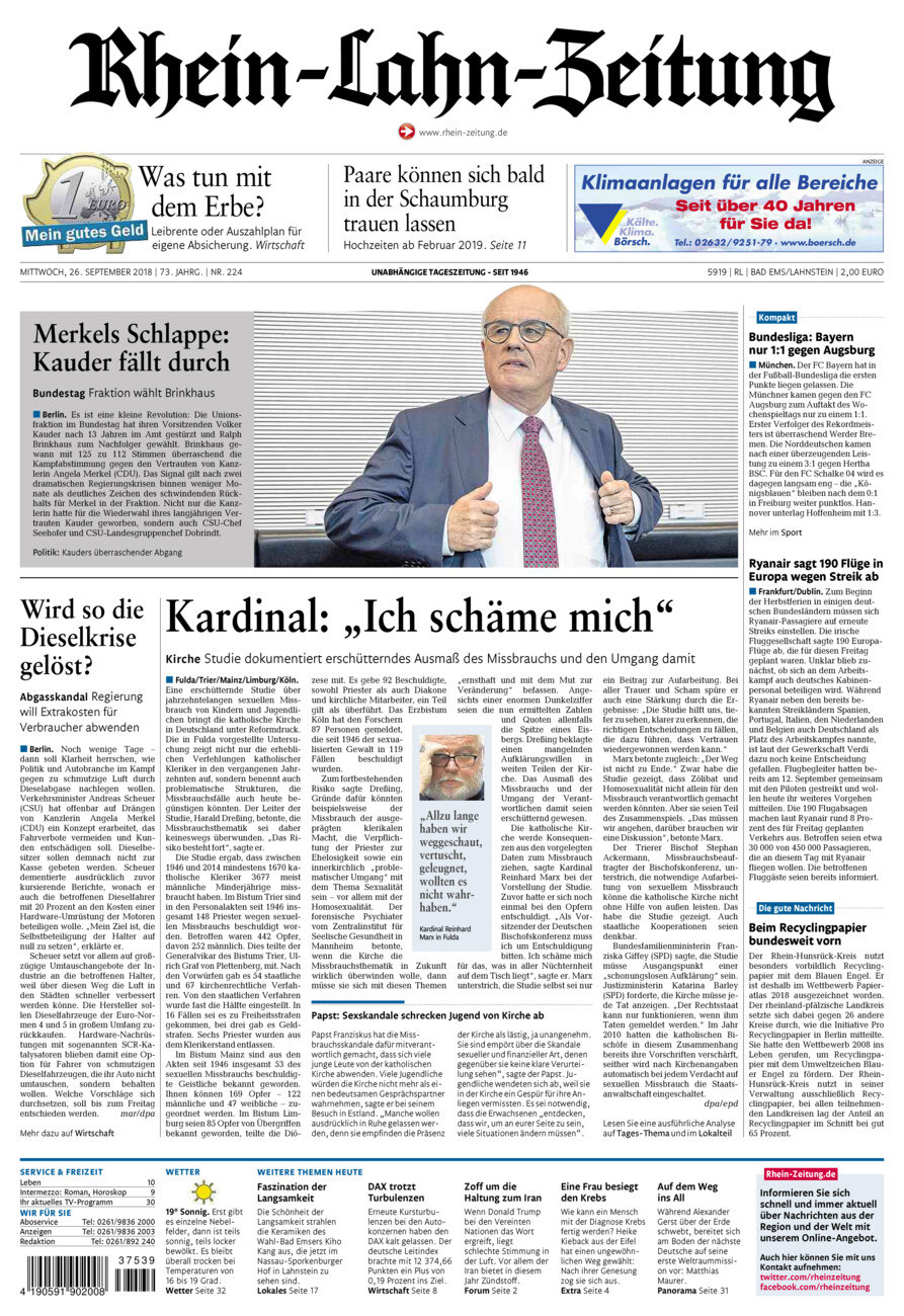 Rhein-Lahn-Zeitung vom Mittwoch, 26.09.2018
