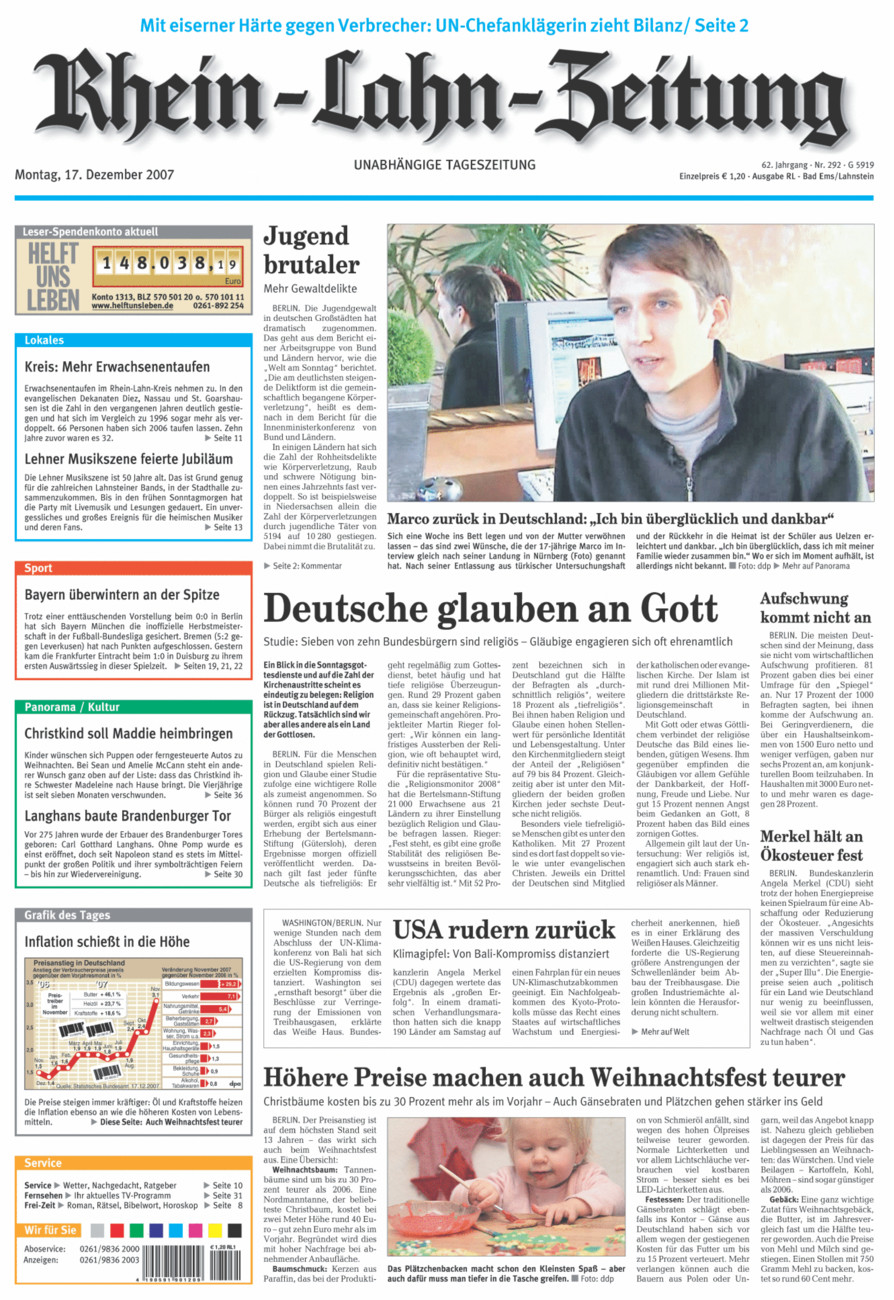 Rhein-Lahn-Zeitung vom Montag, 17.12.2007