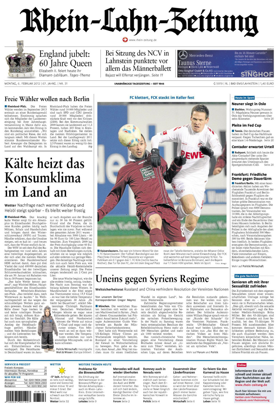 Rhein-Lahn-Zeitung vom Montag, 06.02.2012