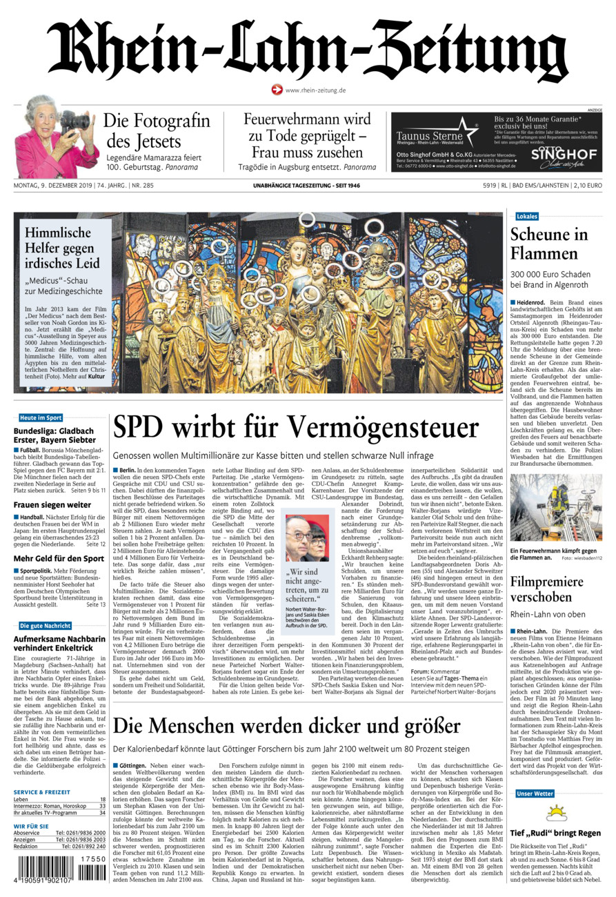Rhein-Lahn-Zeitung vom Montag, 09.12.2019