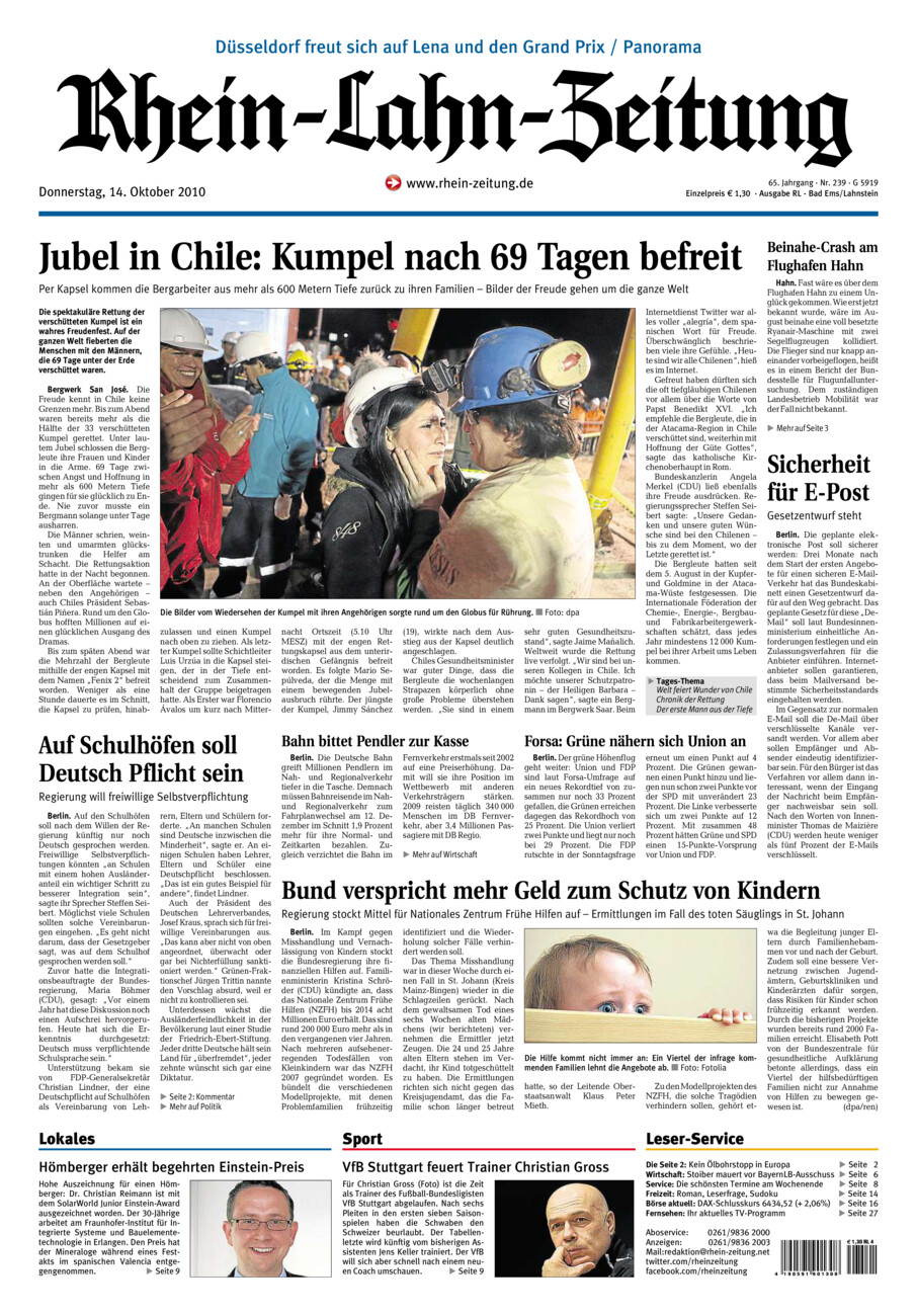 Rhein-Lahn-Zeitung vom Donnerstag, 14.10.2010