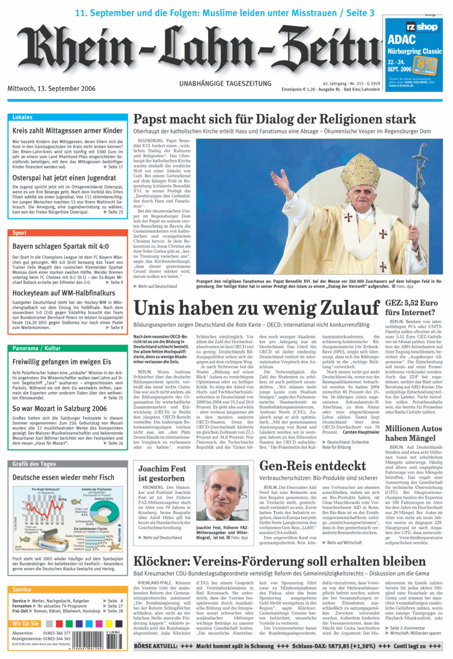 Rhein-Lahn-Zeitung vom Mittwoch, 13.09.2006