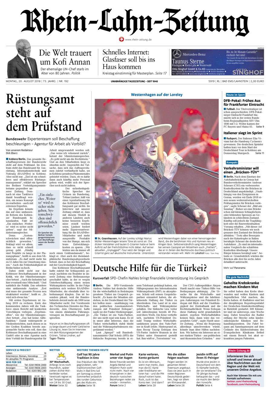 Rhein-Lahn-Zeitung vom Montag, 20.08.2018
