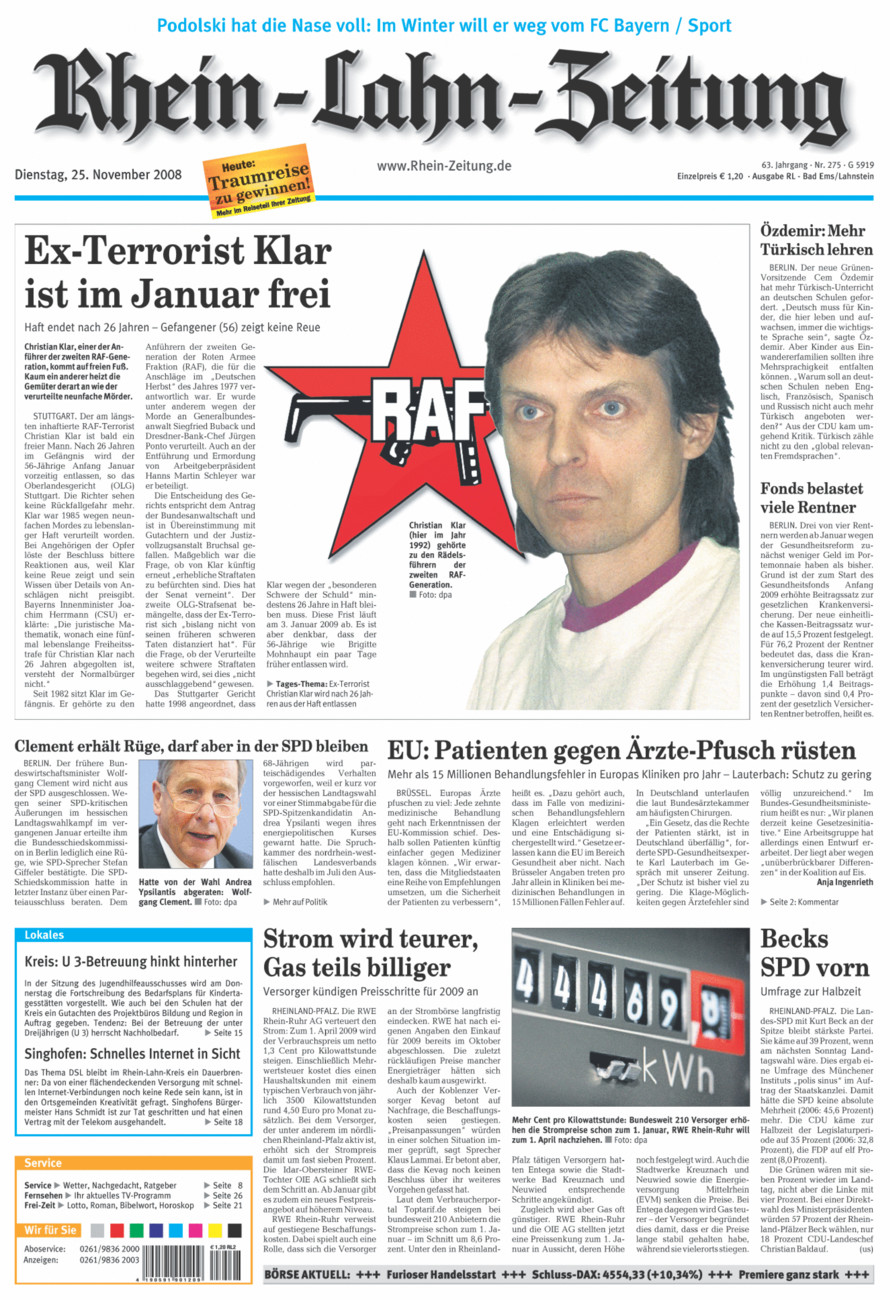 Rhein-Lahn-Zeitung vom Dienstag, 25.11.2008