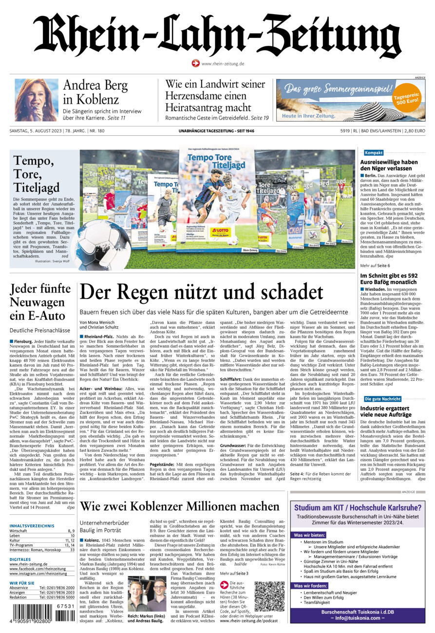 Rhein-Lahn-Zeitung vom Samstag, 05.08.2023