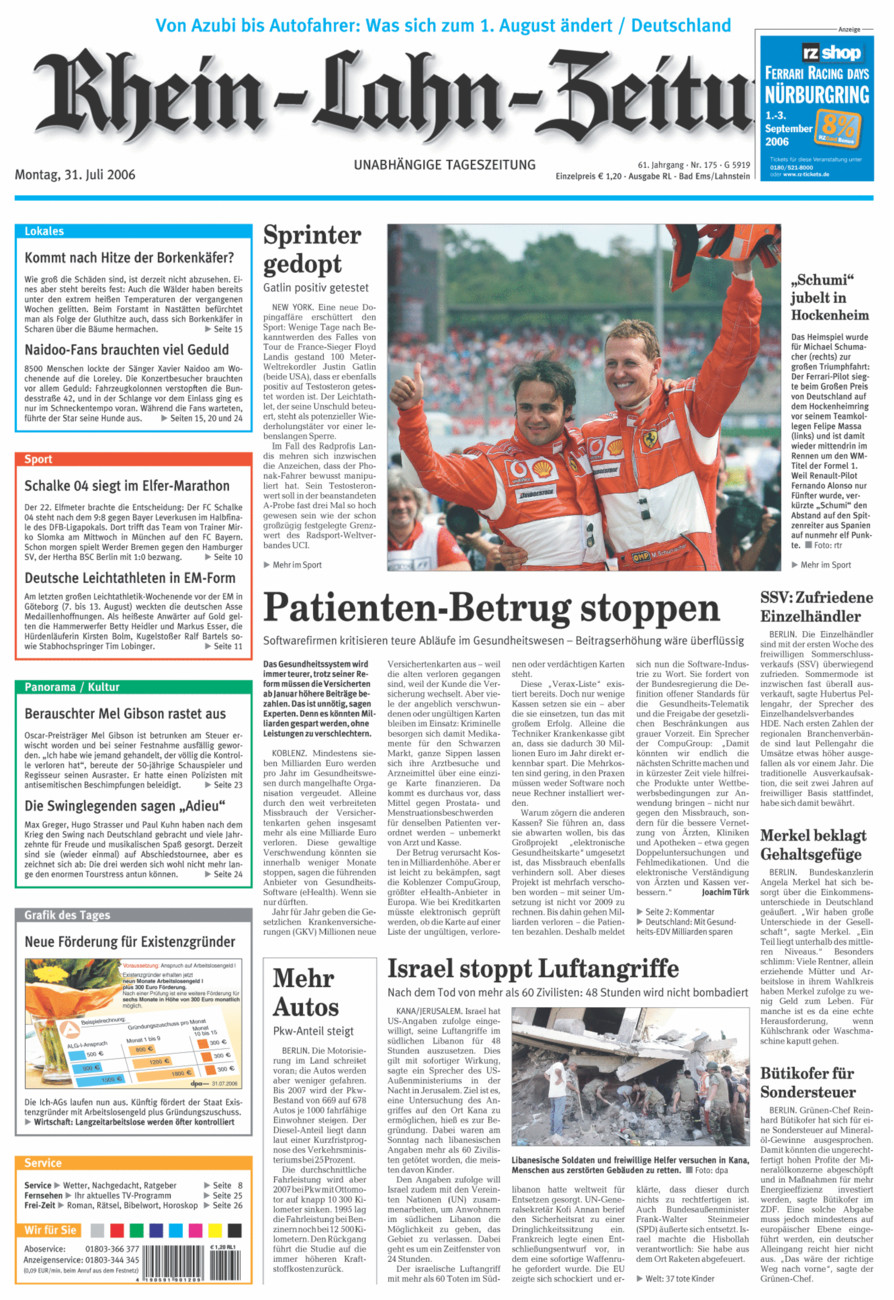 Rhein-Lahn-Zeitung vom Montag, 31.07.2006