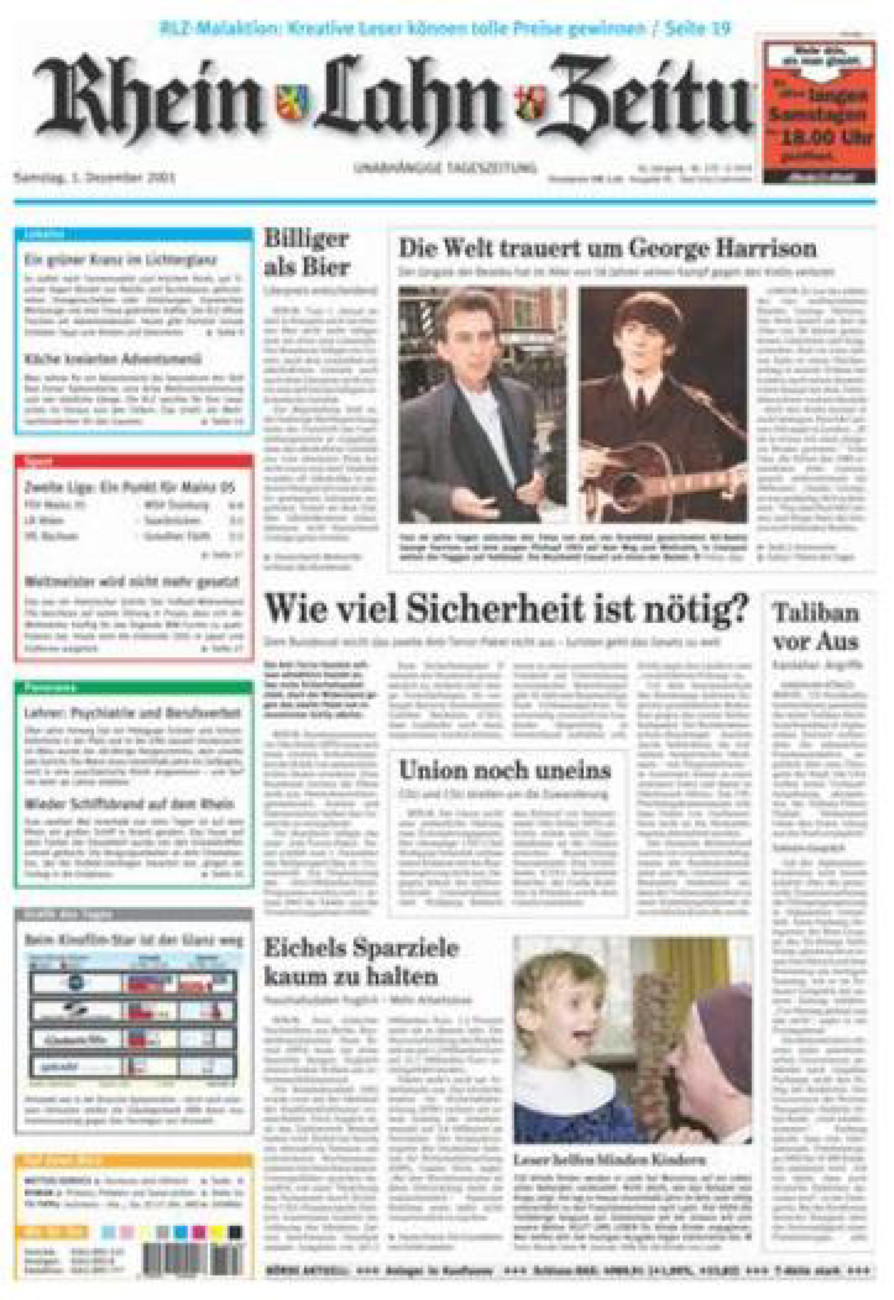 Rhein-Lahn-Zeitung vom Samstag, 01.12.2001