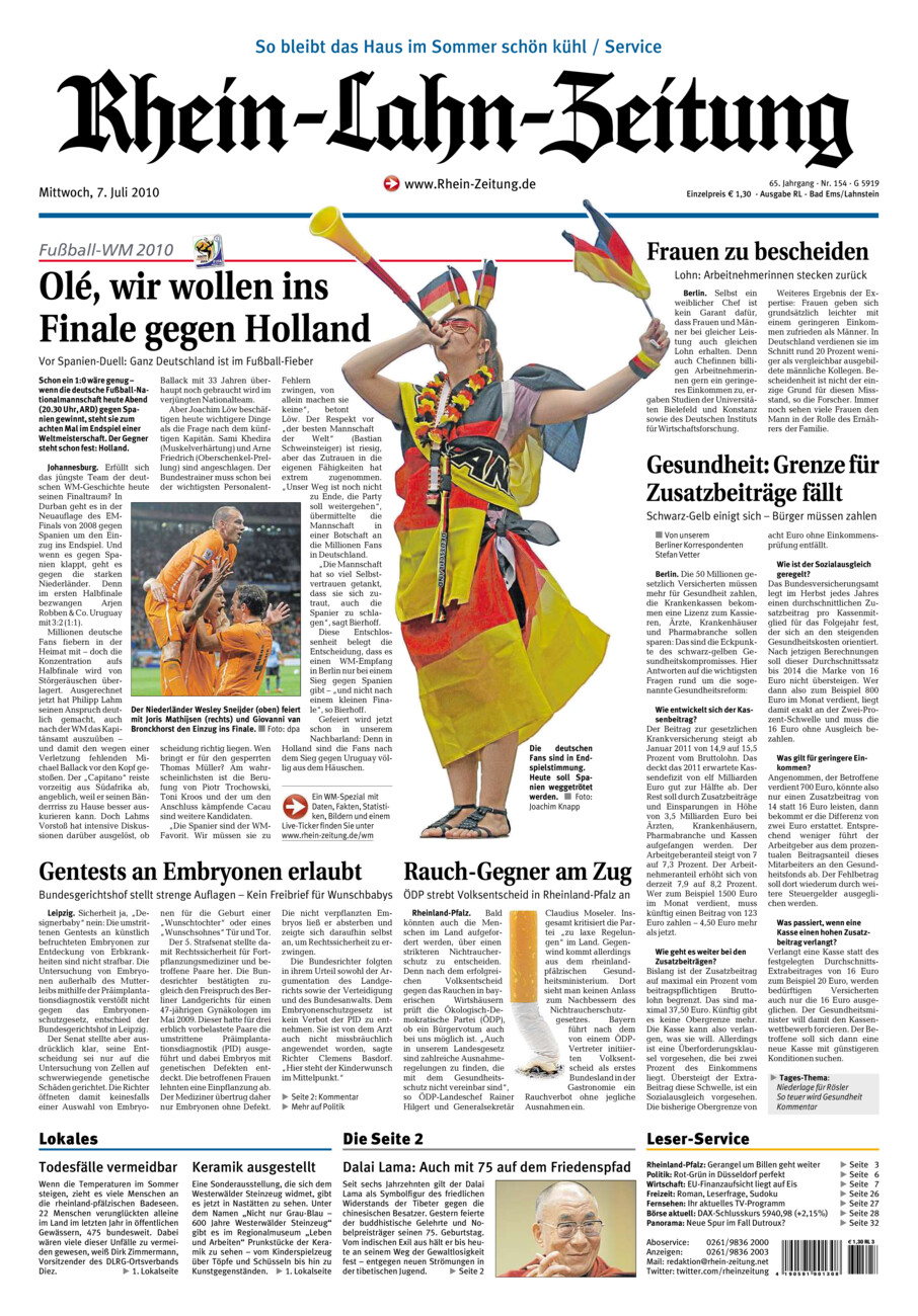 Rhein-Lahn-Zeitung vom Mittwoch, 07.07.2010
