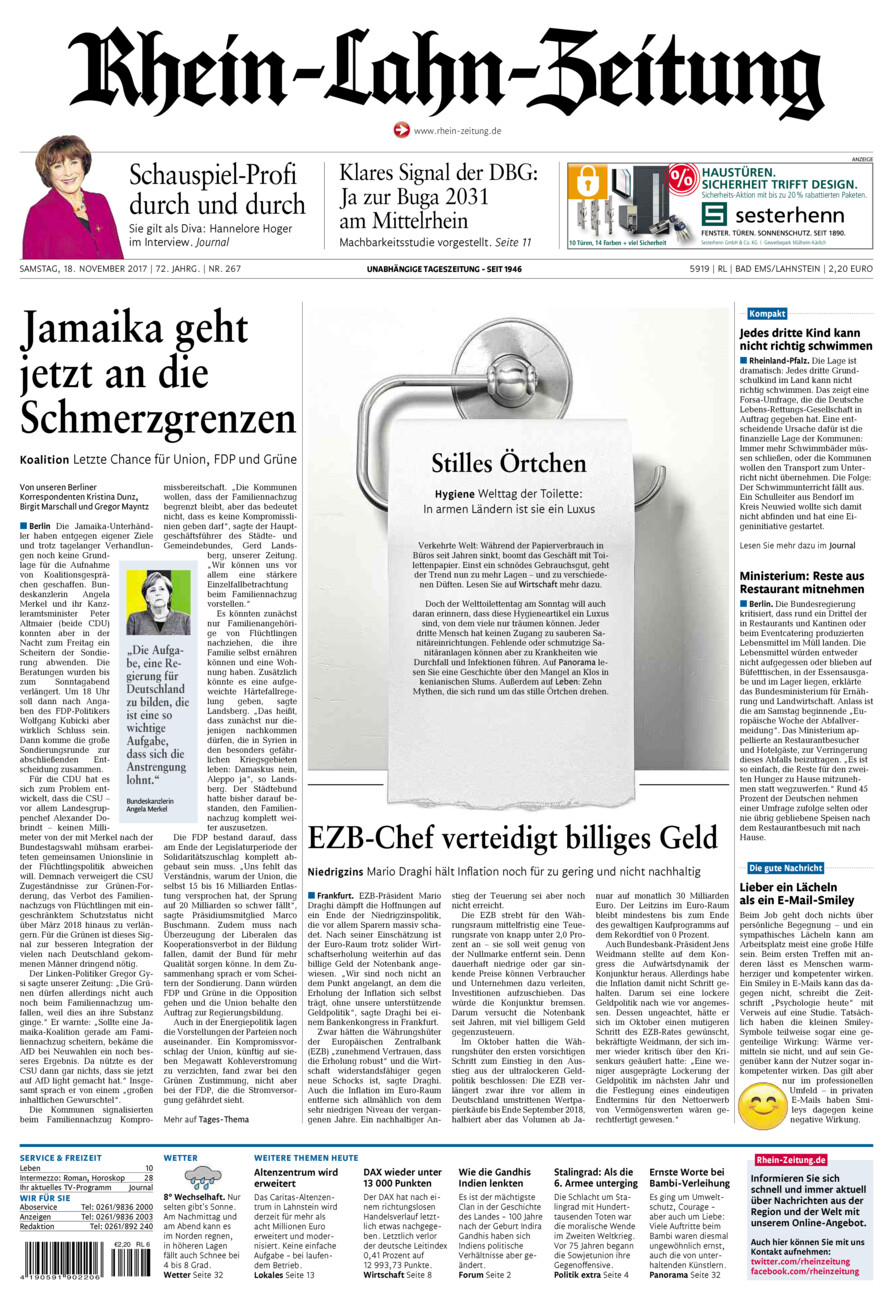 Rhein-Lahn-Zeitung vom Samstag, 18.11.2017