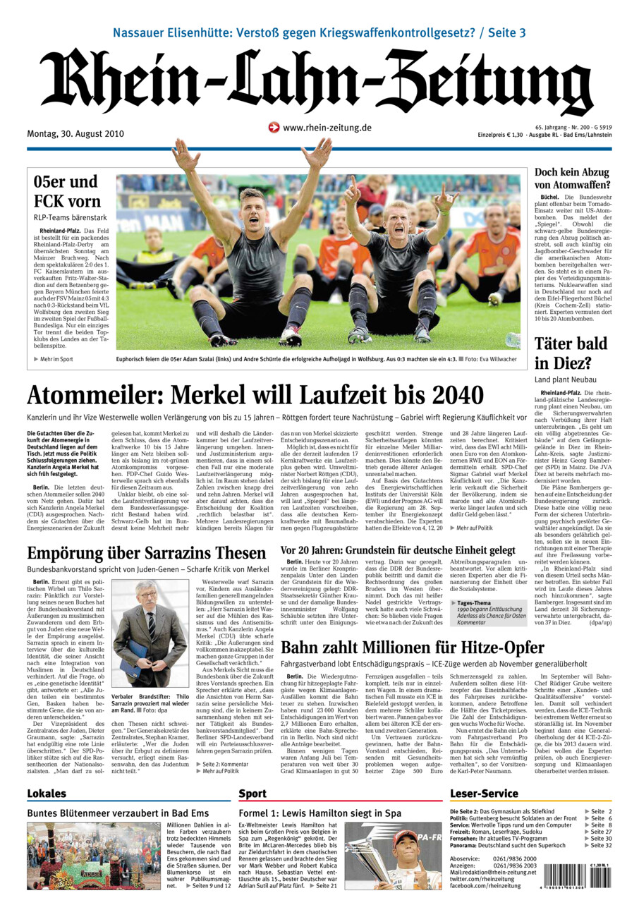 Rhein-Lahn-Zeitung vom Montag, 30.08.2010