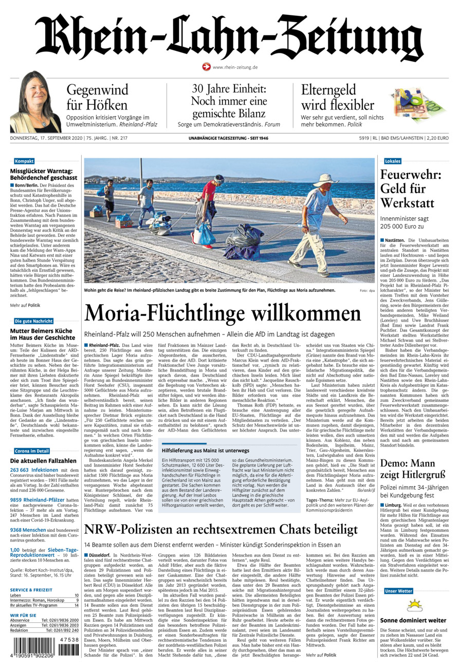 Rhein-Lahn-Zeitung vom Donnerstag, 17.09.2020