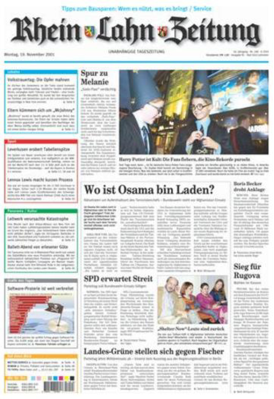 Rhein-Lahn-Zeitung vom Montag, 19.11.2001