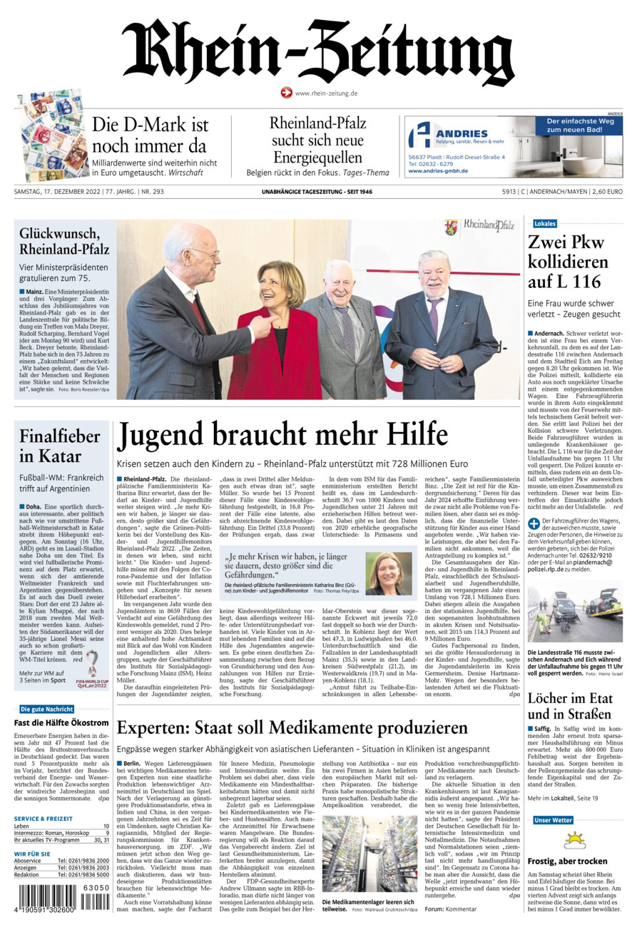 Rhein-Zeitung Andernach & Mayen vom Samstag, 17.12.2022
