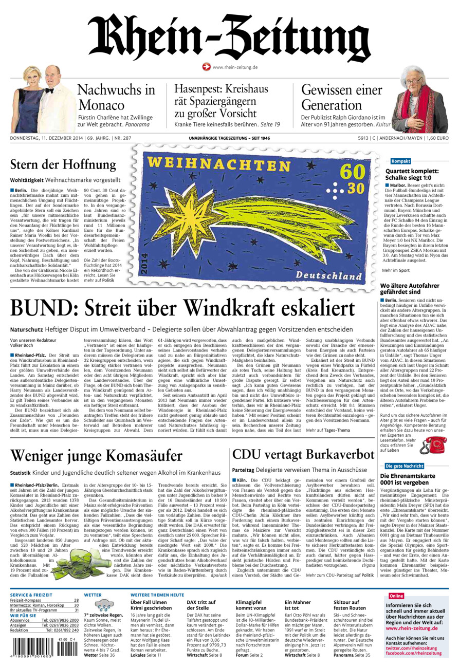 Rhein-Zeitung Andernach & Mayen vom Donnerstag, 11.12.2014