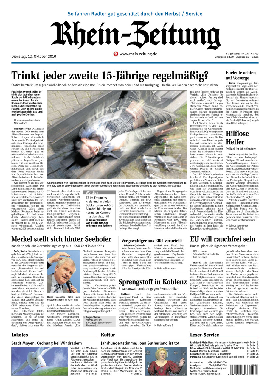 Rhein-Zeitung Andernach & Mayen vom Dienstag, 12.10.2010