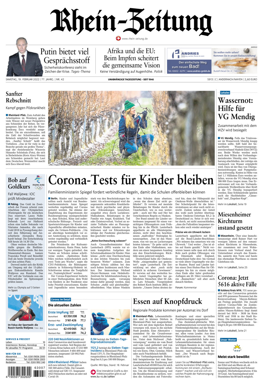 Rhein-Zeitung Andernach & Mayen vom Samstag, 19.02.2022