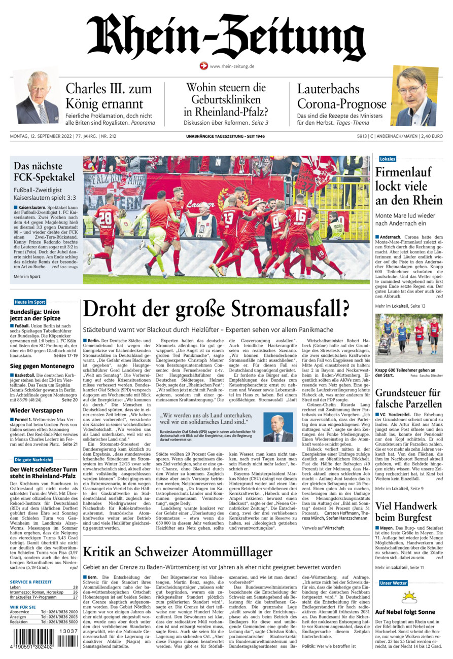 Rhein-Zeitung Andernach & Mayen vom Montag, 12.09.2022