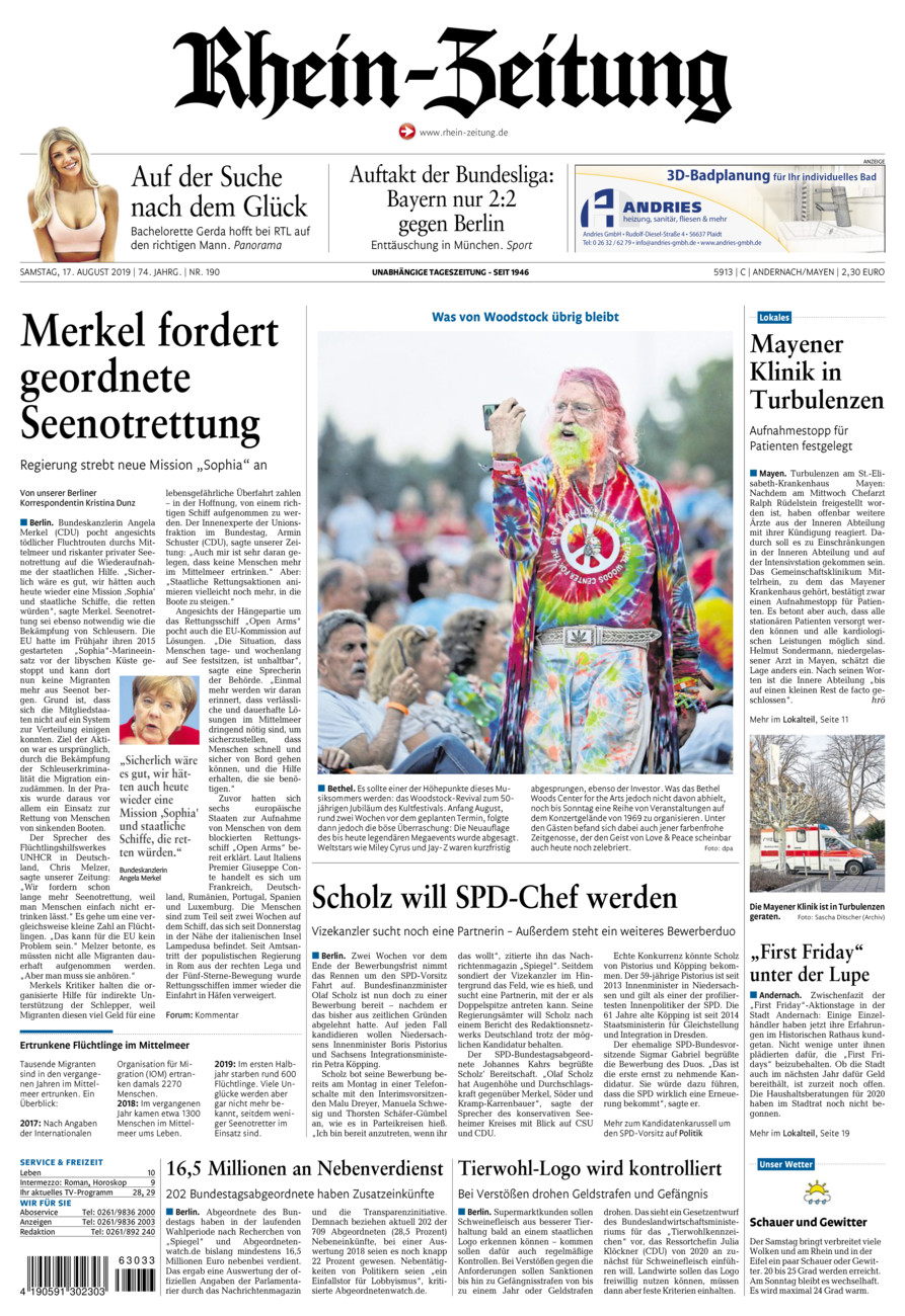 Rhein-Zeitung Andernach & Mayen vom Samstag, 17.08.2019