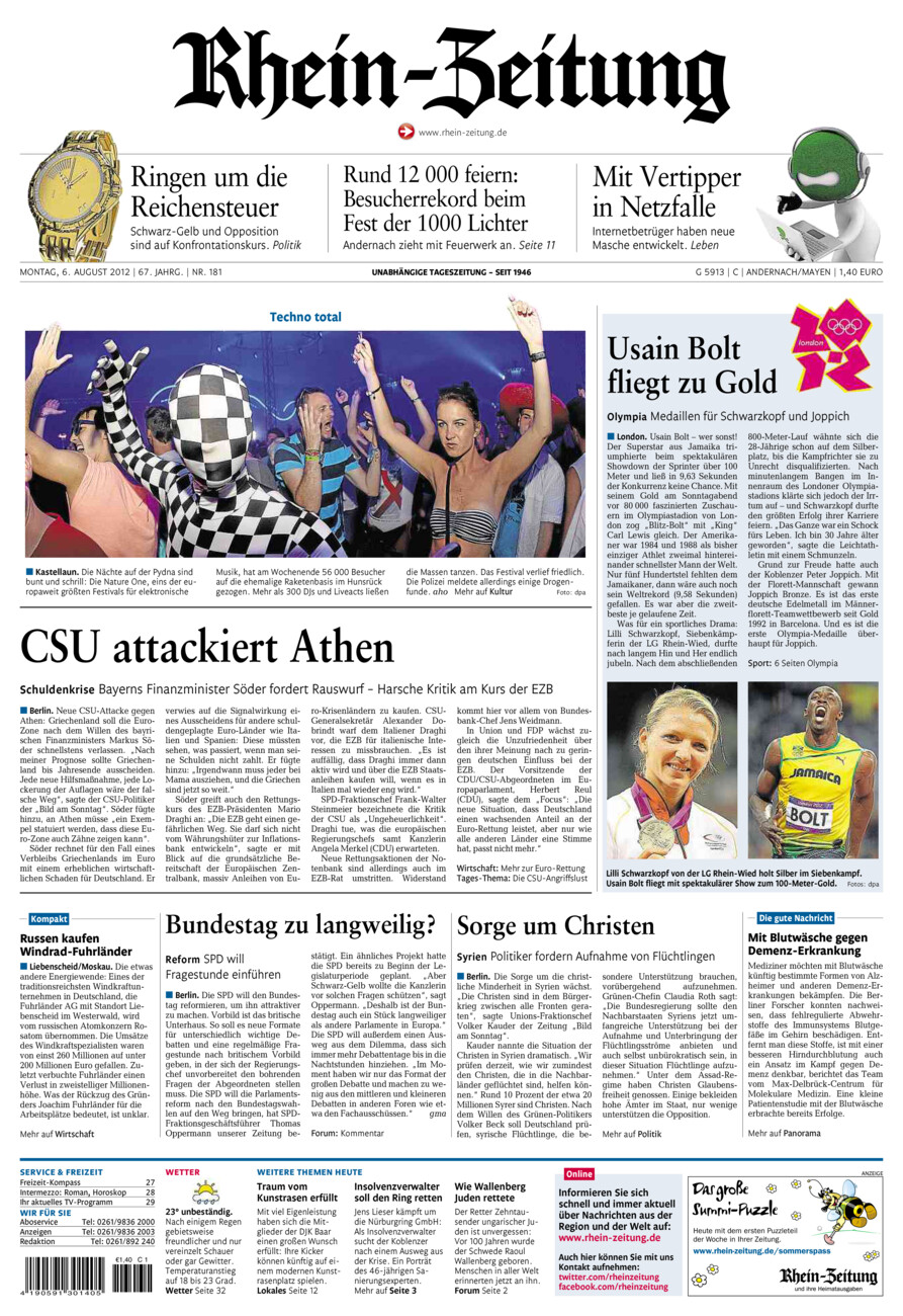 Rhein-Zeitung Andernach & Mayen vom Montag, 06.08.2012