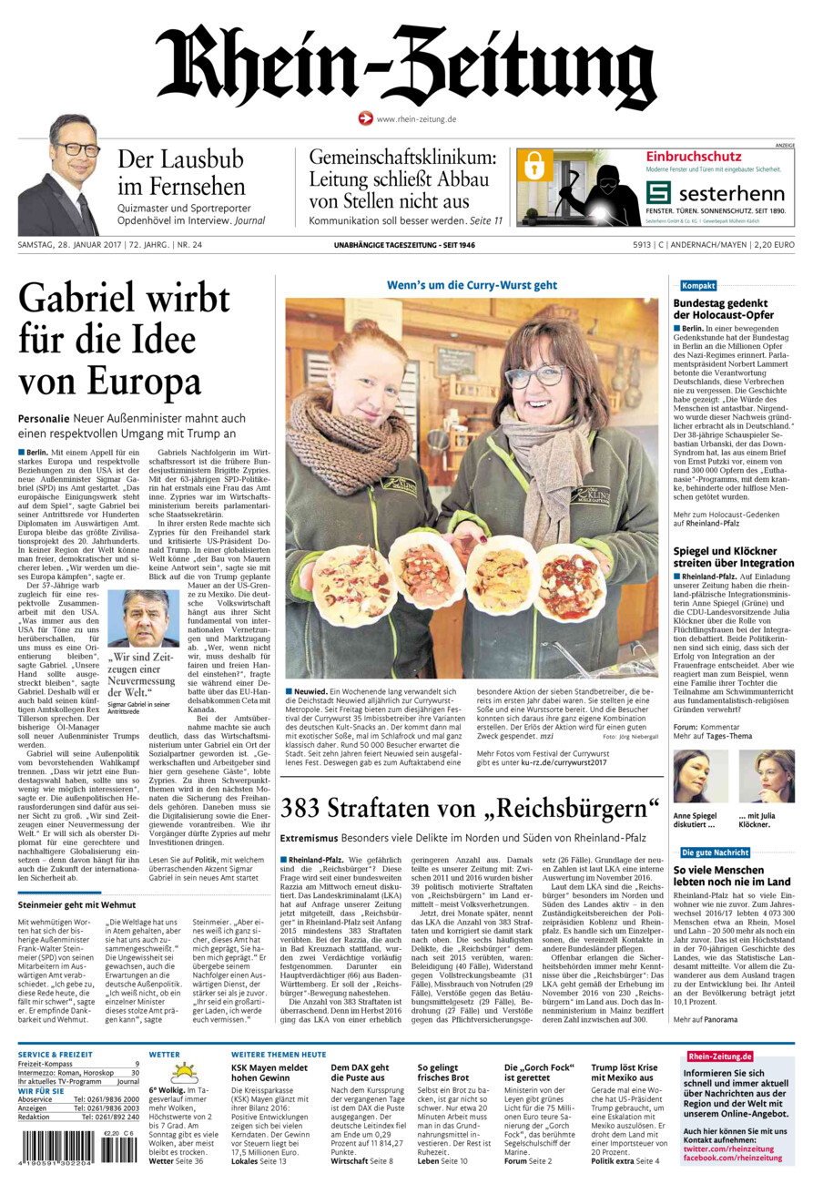 Rhein-Zeitung Andernach & Mayen vom Samstag, 28.01.2017