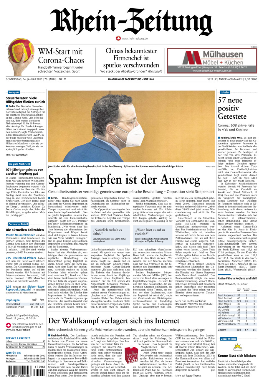 Rhein-Zeitung Andernach & Mayen vom Donnerstag, 14.01.2021