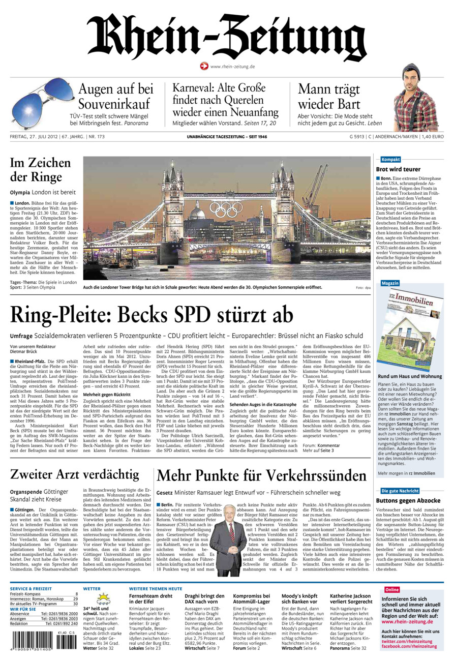 Rhein-Zeitung Andernach & Mayen vom Freitag, 27.07.2012