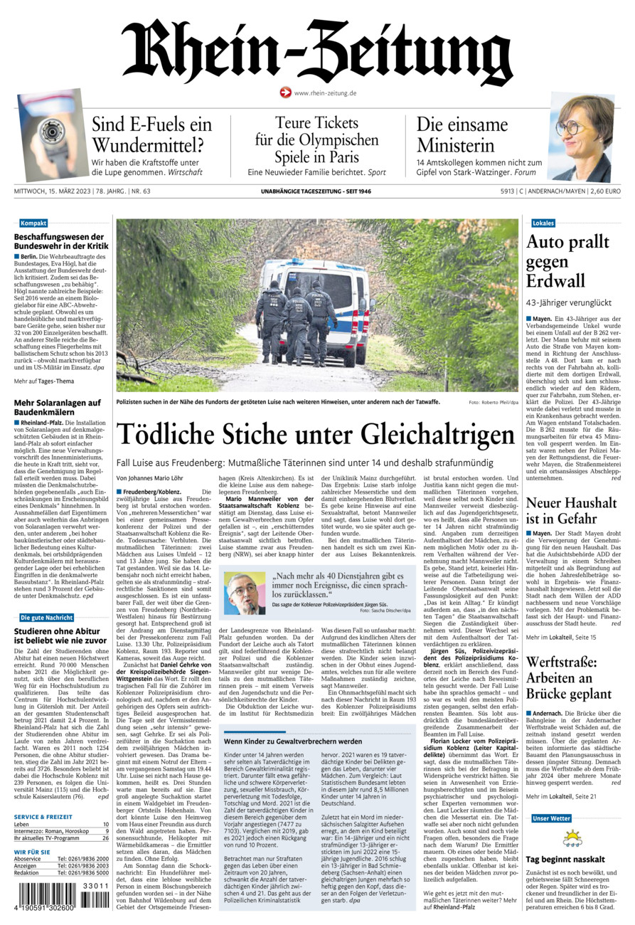 Rhein-Zeitung Andernach & Mayen vom Mittwoch, 15.03.2023
