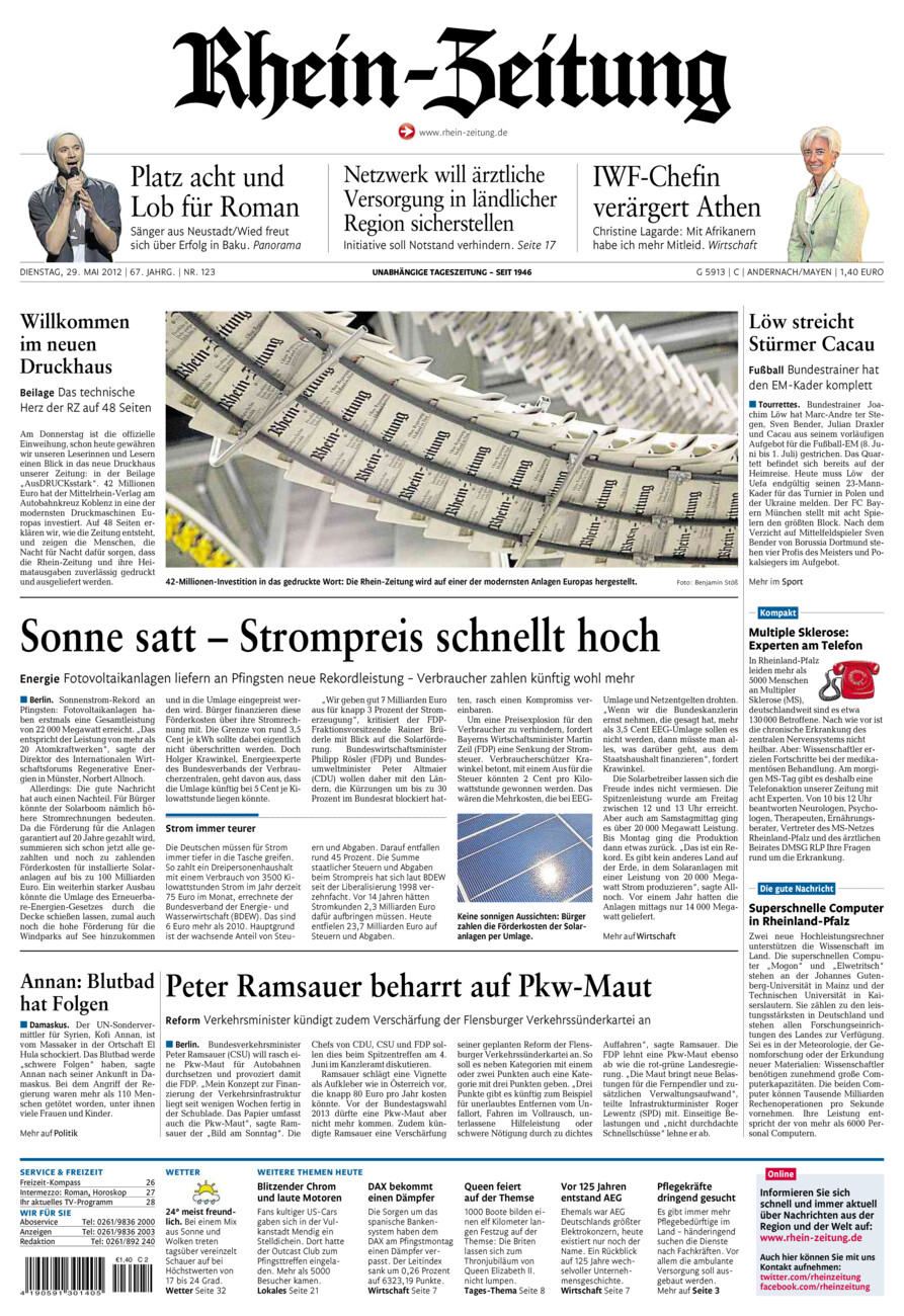 Rhein-Zeitung Andernach & Mayen vom Dienstag, 29.05.2012