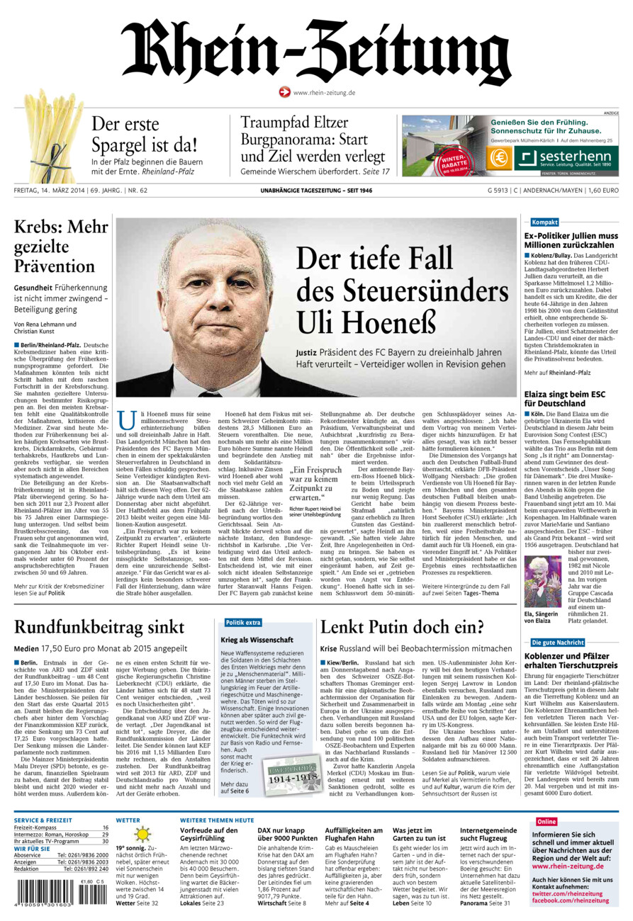 Rhein-Zeitung Andernach & Mayen vom Freitag, 14.03.2014