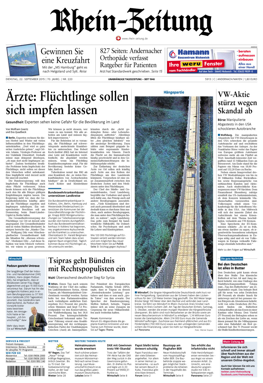 Rhein-Zeitung Andernach & Mayen vom Dienstag, 22.09.2015